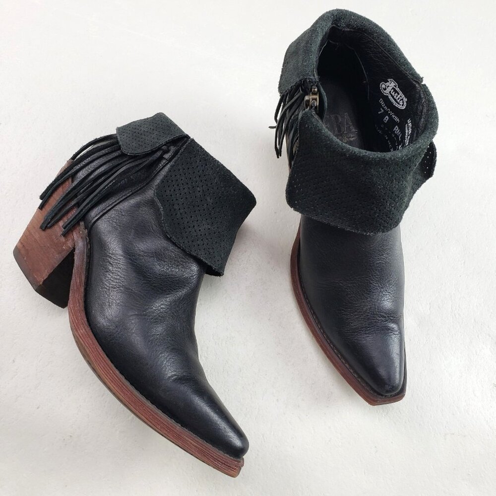 Justin Boots Black Leather Ankle Booties with Fringe